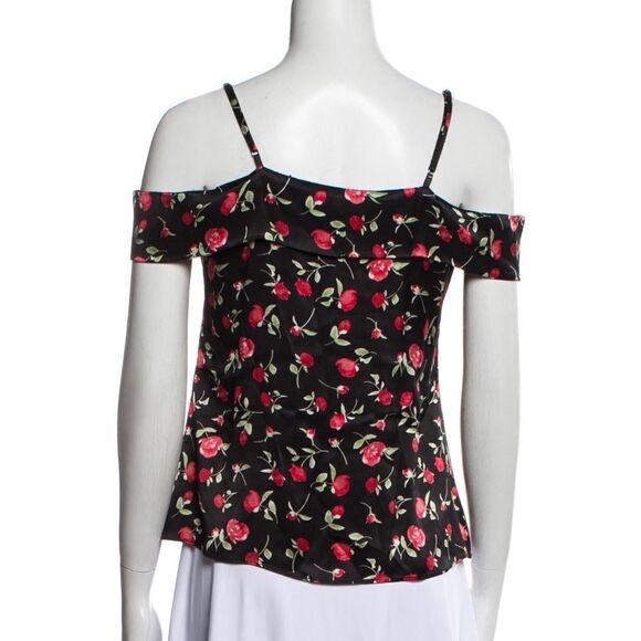Reformation off the shoulder blouse black with rose pattern size XS EUC - Picture 3 of 10